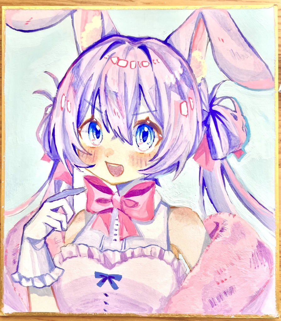 ウサ耳の女の子 アナログ色紙 原画 オリジナル