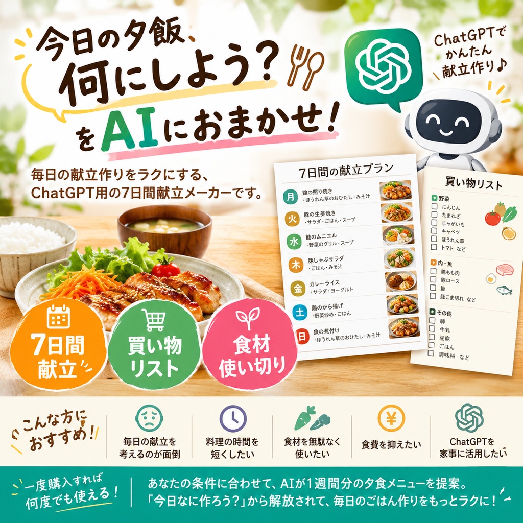 もう献立に悩まない！AI 7日間献立メーカー