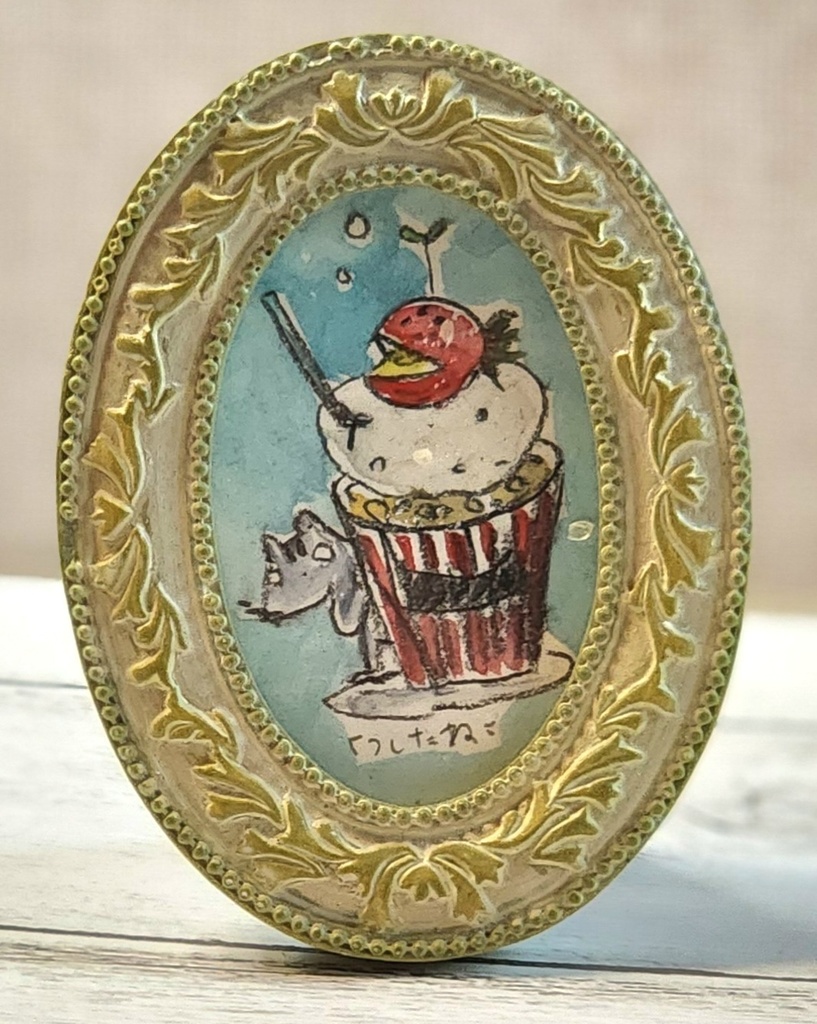 ミニ原画　あくまこちゃん作創作スイーツ　いちご大福ポップコーン（ストロー）