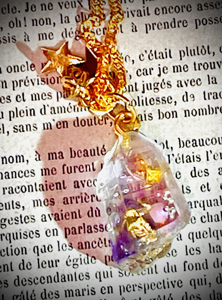 ペンデュラム　レジン鉱石　パープル　ネックレスタイプ