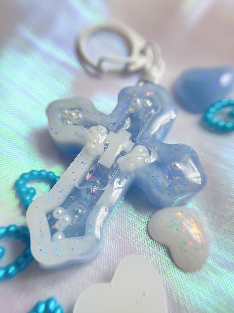 マーブルクロスキーホルダー/ブルー