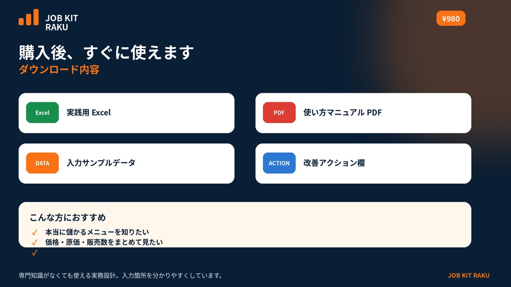 【飲食店向け】売れてるのに儲からない?メニュー利益発見シート|利益貢献×販売数で4分類