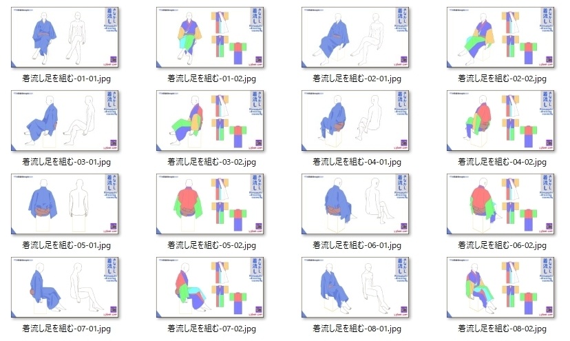 着流し足を組む8方向|未公開イラスト資料