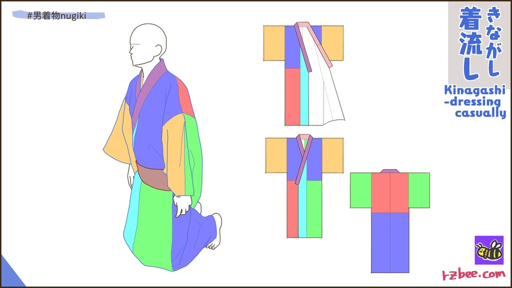 着流し膝立ち8方向|未公開イラスト資料