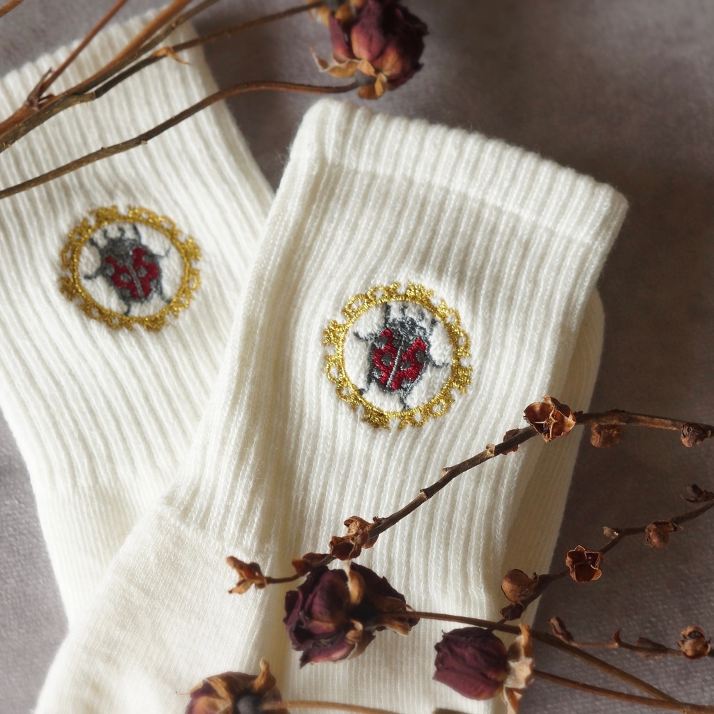 ladybug レディースリブソックス2点セット《white/black》