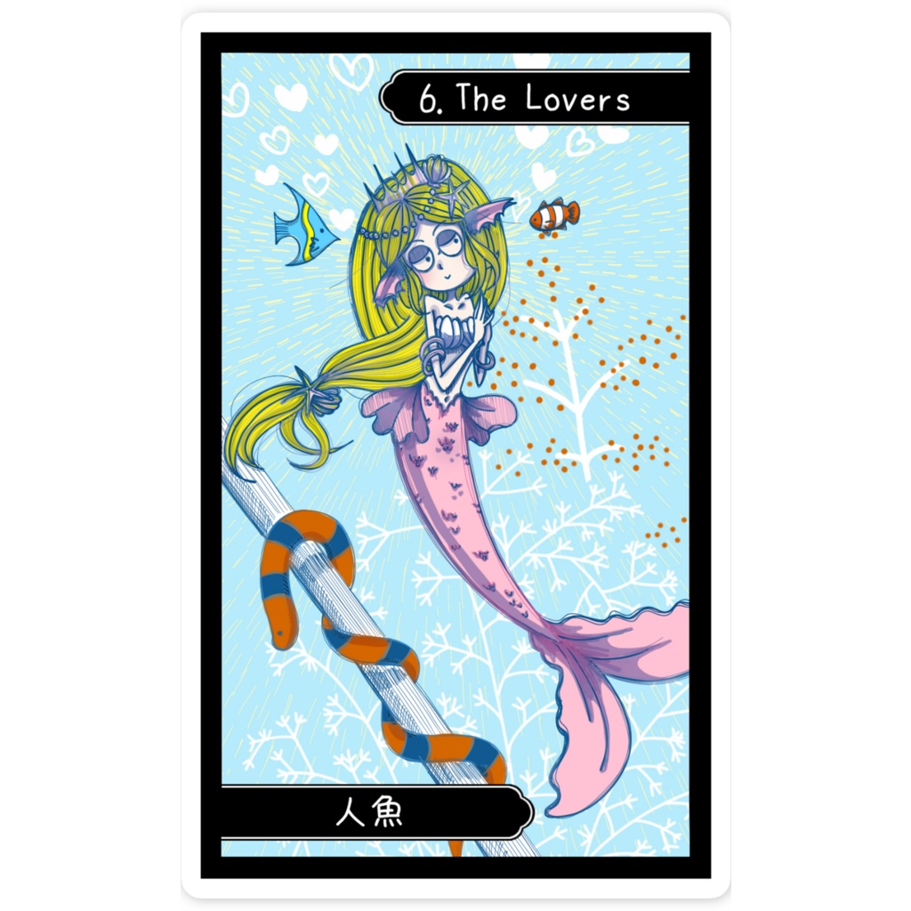 妖怪タロットステッカー【VI 恋人 - 人魚】