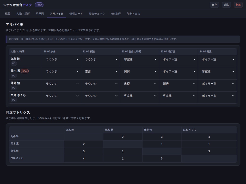 シナリオ整合デスク PRO | マダミス・TRPG の矛盾を出品前に潰すツール