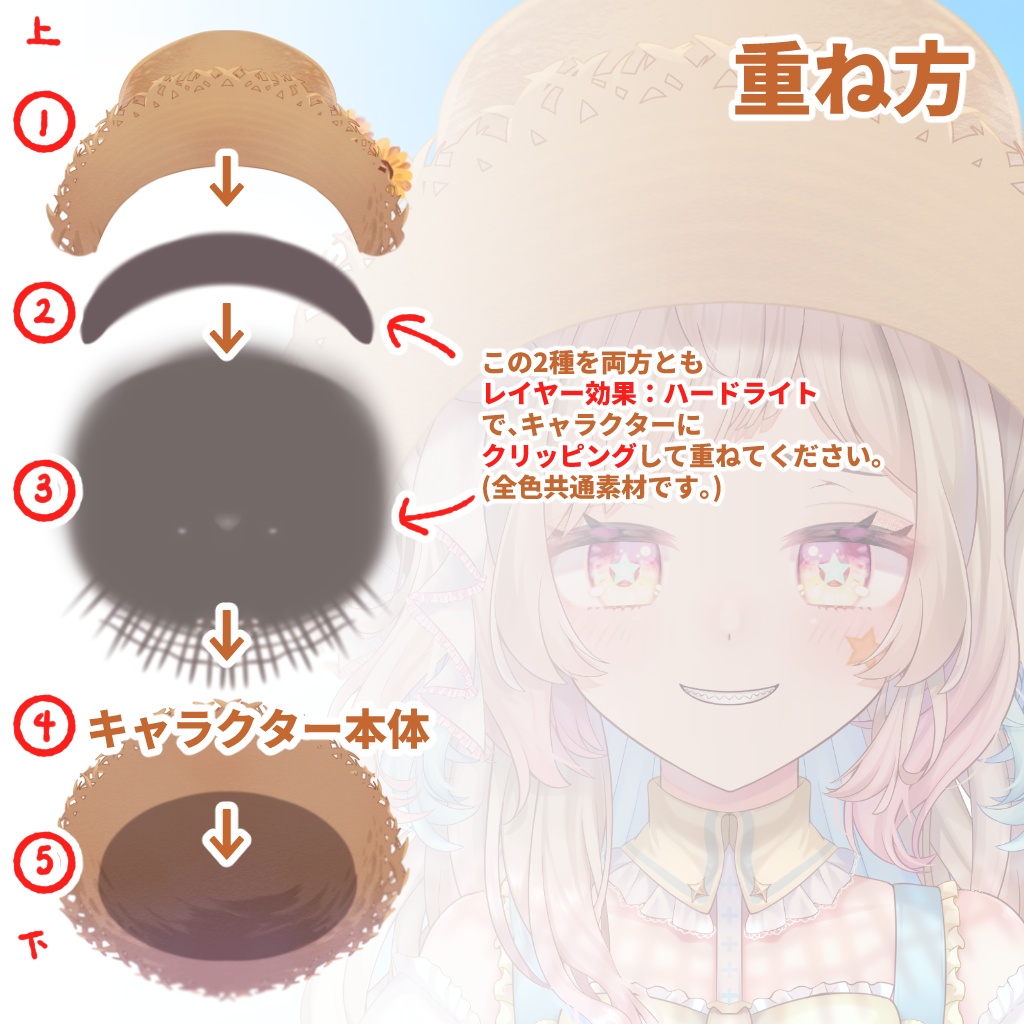 【無料版有】Vtuber・Vライバー様向け!影付き麦わら帽子素材