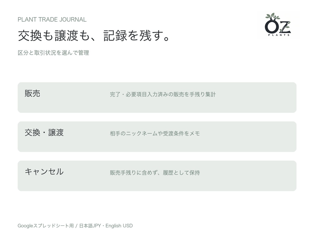 植物取引手帖|販売・交換・譲渡管理テンプレート