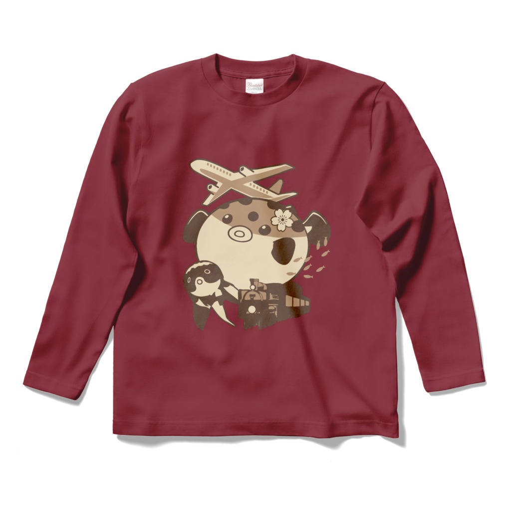 ふぐと詰め合わせロングスリーブTシャツ(バーガンディ)