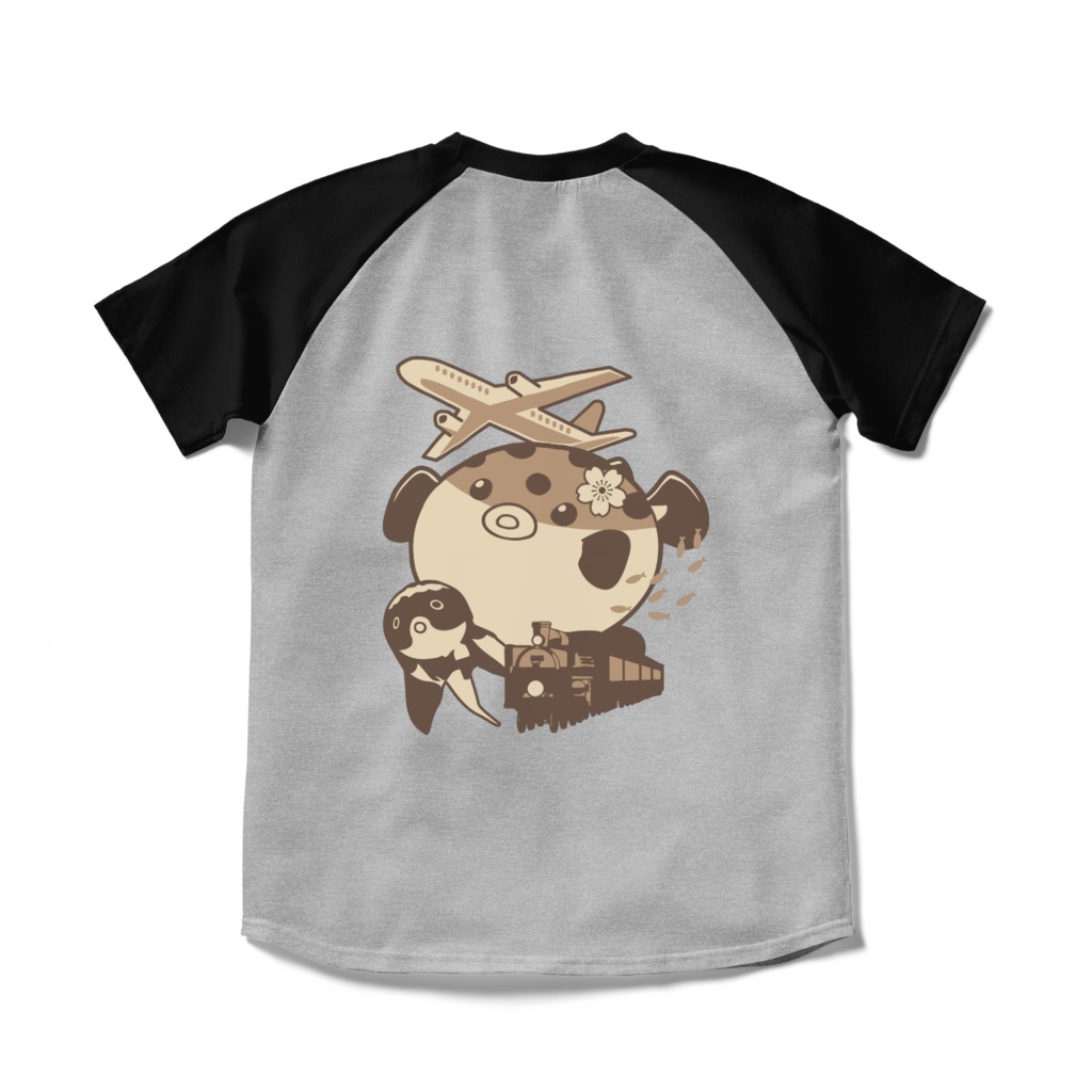 ふぐ×ふぐと詰め合わせラグランTシャツ(杢グレー×ブラック)