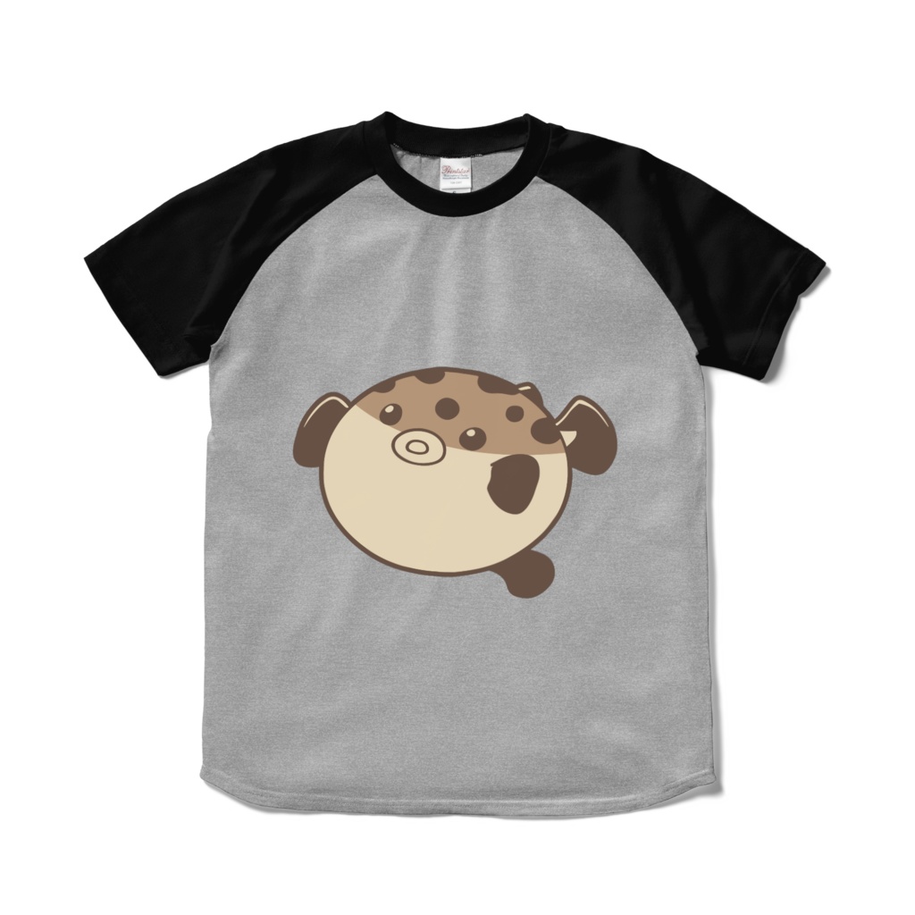 ふぐ×ふぐと詰め合わせラグランTシャツ(杢グレー×ブラック)