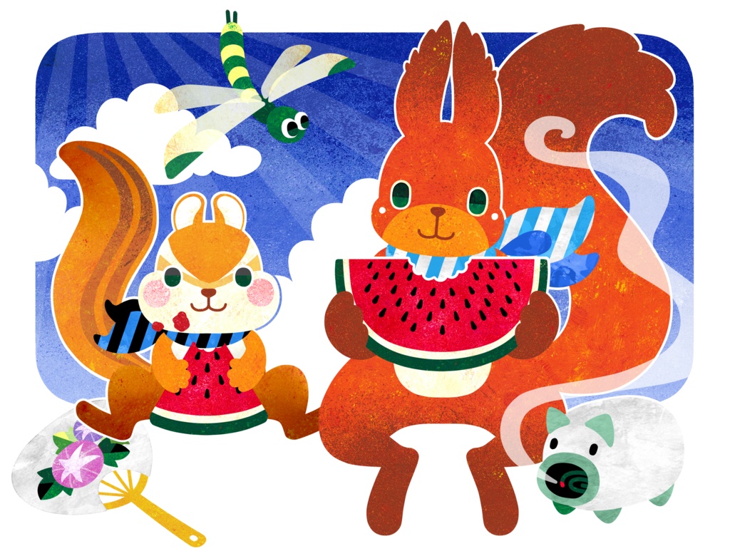 スイカを貪るリス族のトートバッグ