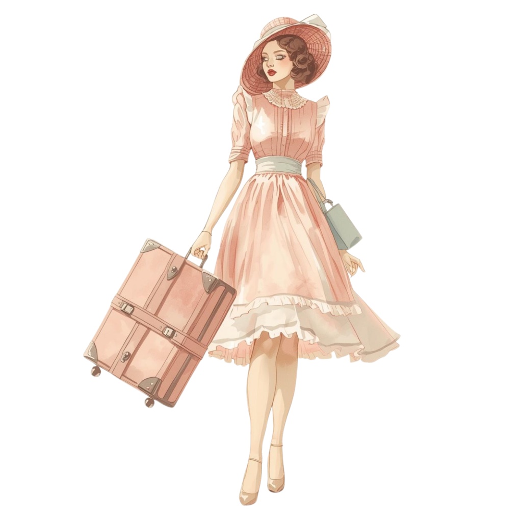 ピンクの旅シリーズ|水彩風クリップアートセット(全12点・PNG透過)