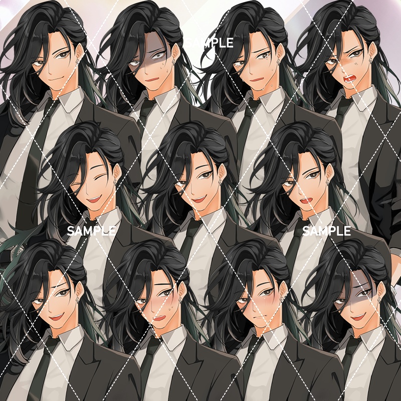 【表情差分11種】男性全身立ち絵#V7【長髪黒髪・ホスト・マフィア・スーツ・スパイ・上司】