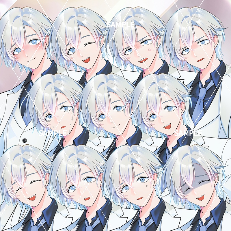 【表情差分11種】白髪白スーツ男性立ち絵素材#W35【白髪・銀髪・スーツ・黒シャツ・ホスト・マフィア・ボス・社長・幹部・御曹司・金持ち】