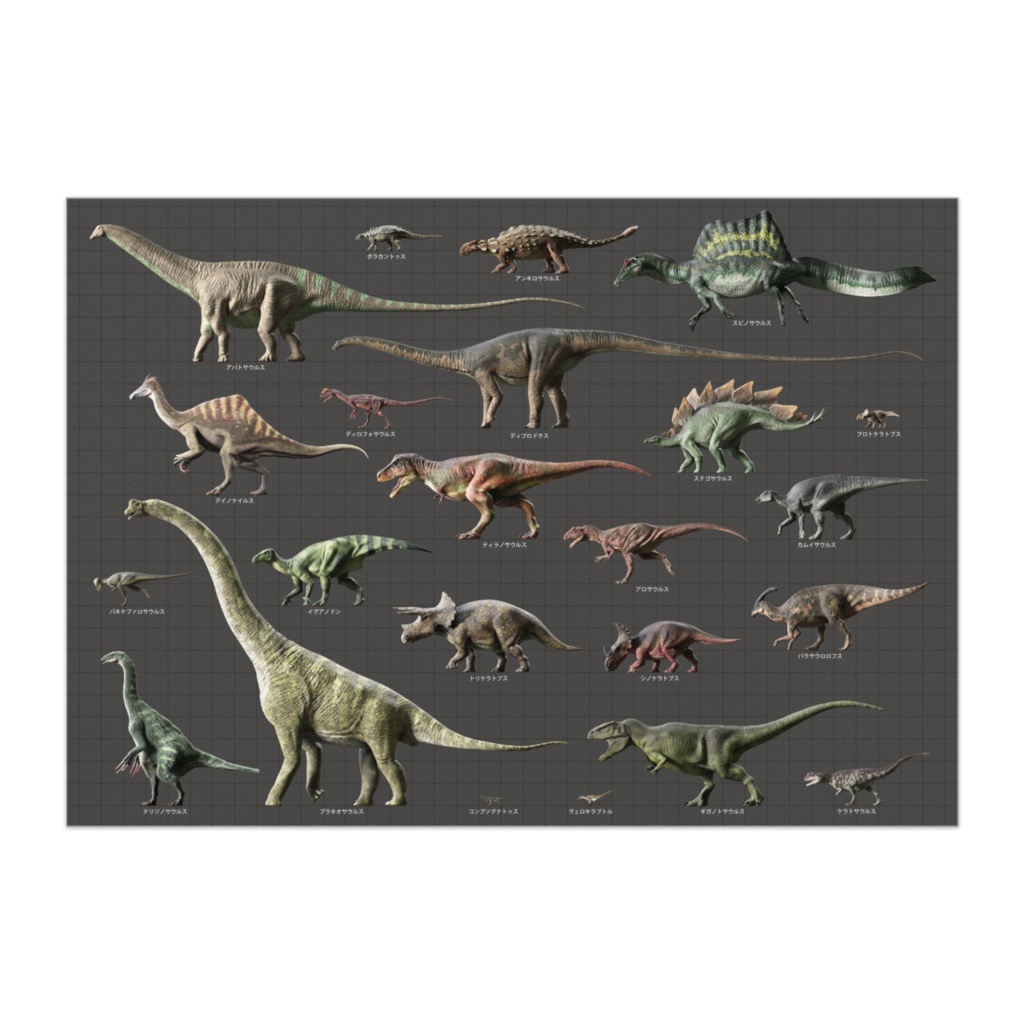 ポスター（恐竜サイズ比較）　日本語表記バージョン