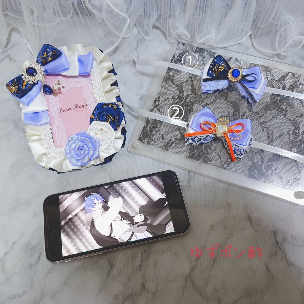 藍月すりっぷ概念ケースデコ、ちいぬいリボンチャーム