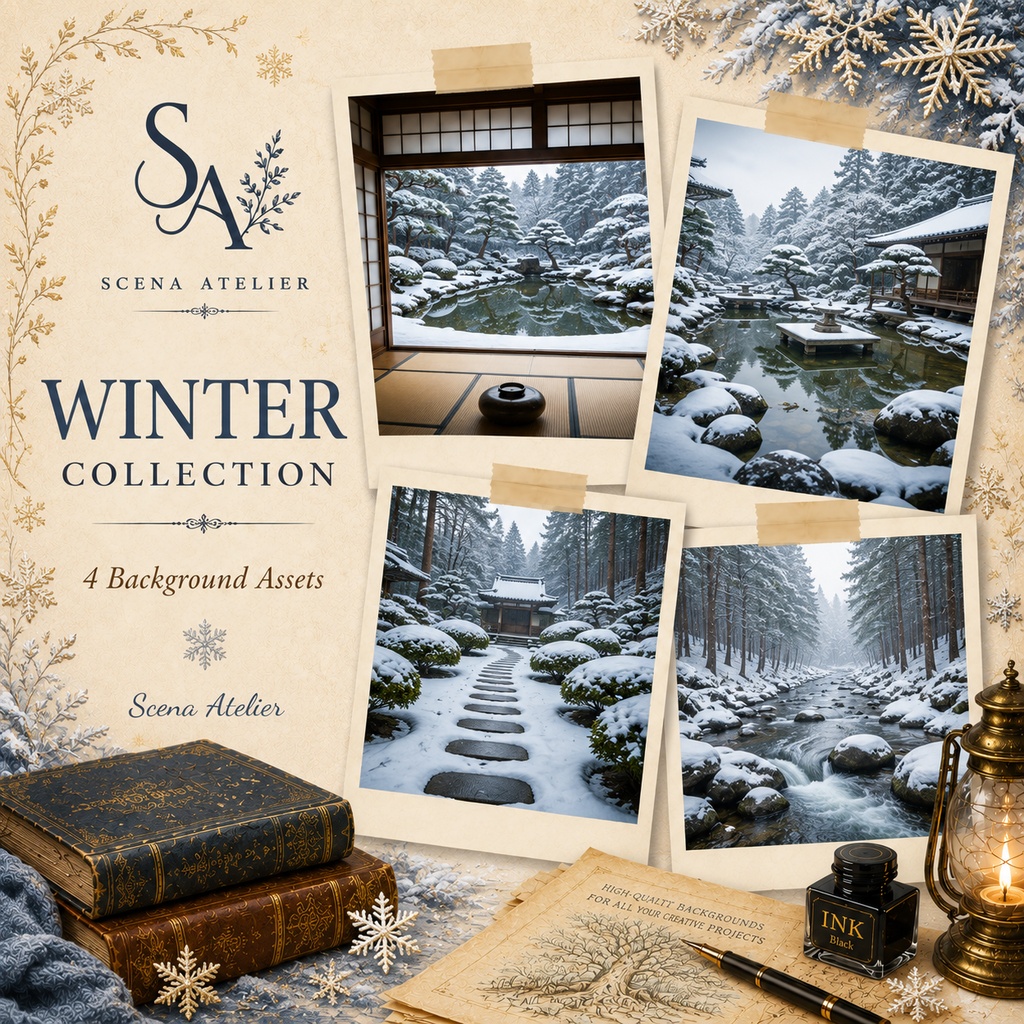 冬の静止背景素材集 Vol.1~雪景庭園~