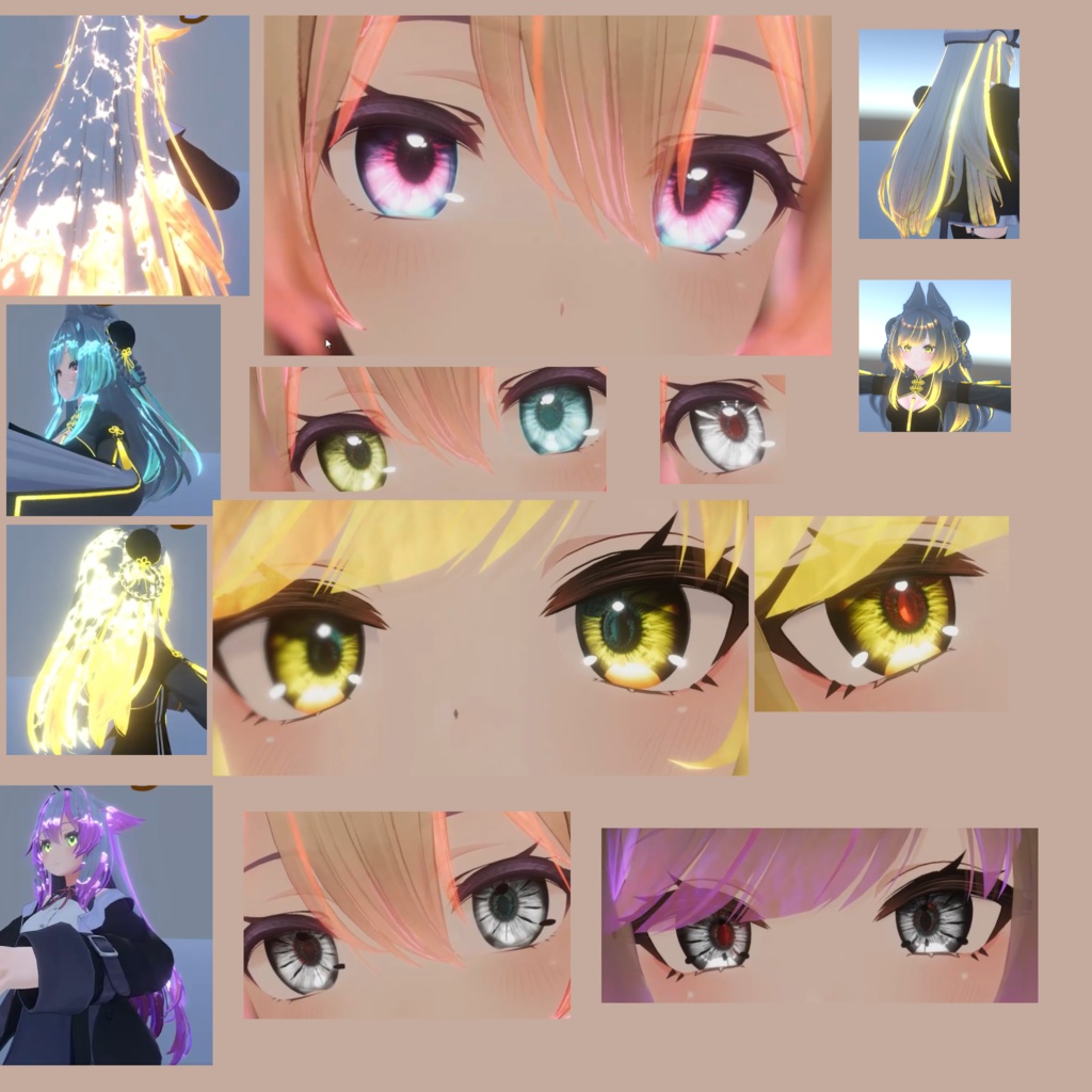【桔梗（Kikyo）リーファ（Leefa）用】髪・瞳の素材 Material for hair and eye/Eye texture/Matcap/髪の切り替え効果/kikyo eye and hair Ver.1.3/Leefa eye and hair Ver.1.3
