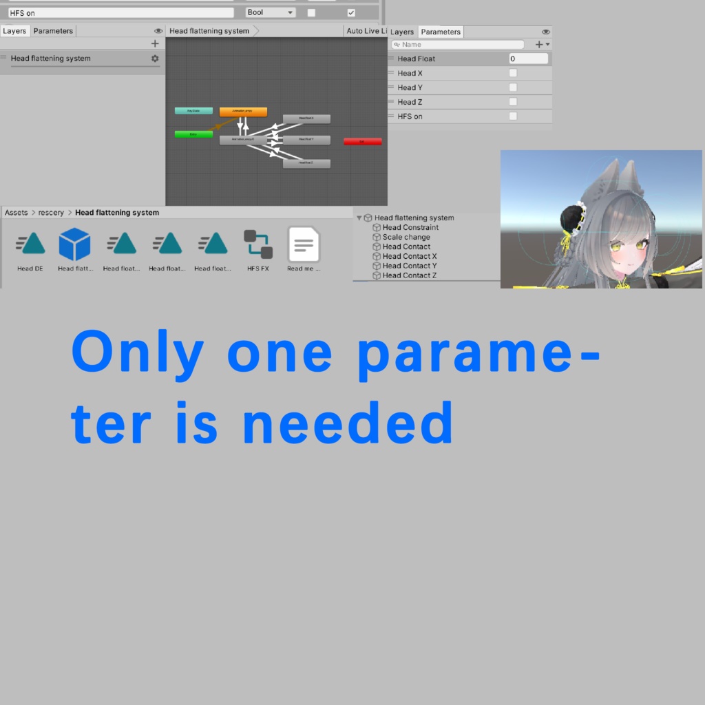 【無料】Free VRChat ヘッドフラットニングシステム  Head flattening system  VRChat適用 VRChat利用(VRC Contact)Ver.1.0