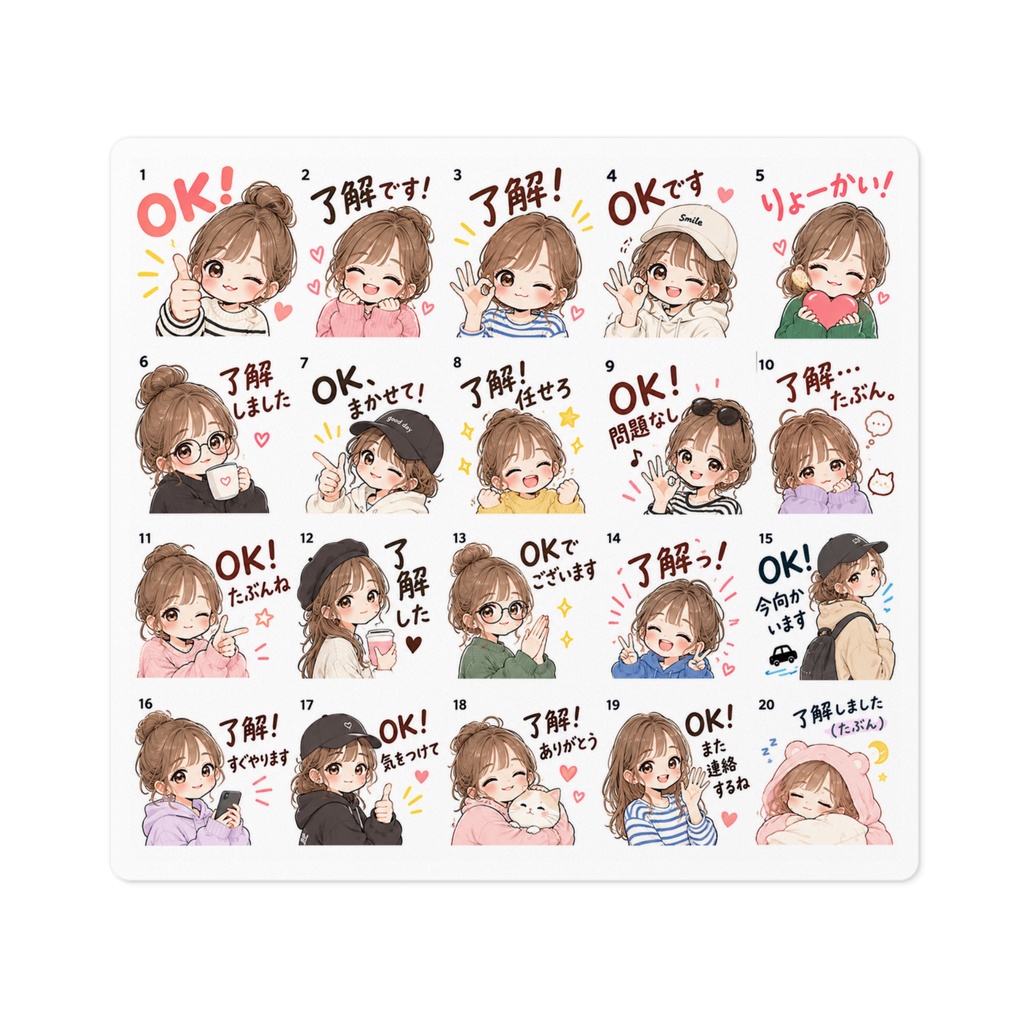 ゆるかわガールの OK＆了解ステッカー♡