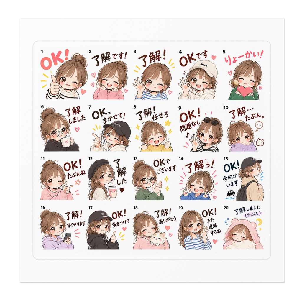 ゆるかわガールの OK&了解ステッカー♡