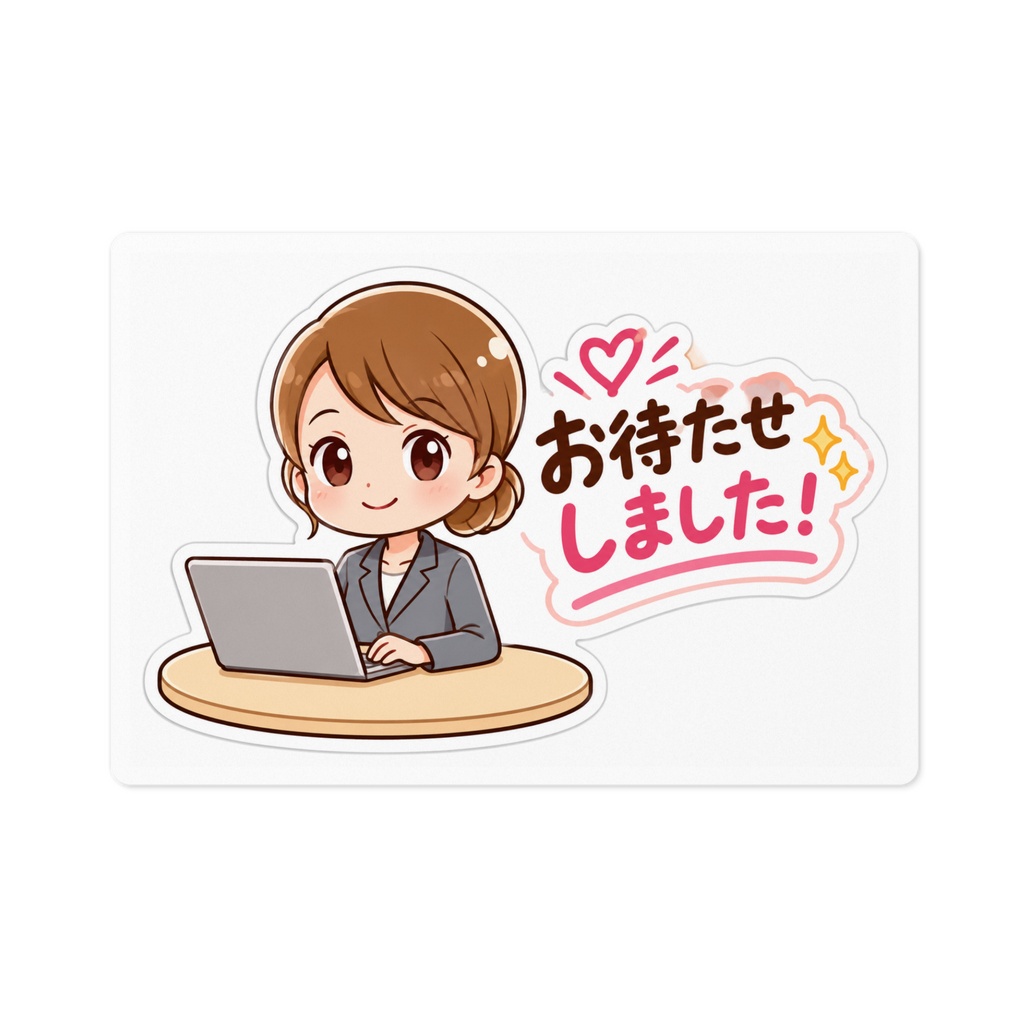 お待たせしました！ PC作業中の女性キャラクター ステッカー