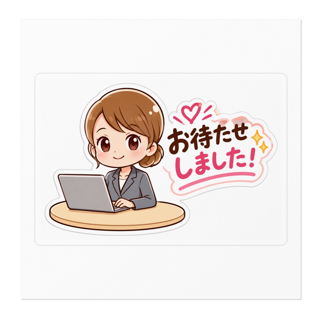 お待たせしました! PC作業中の女性キャラクター ステッカー