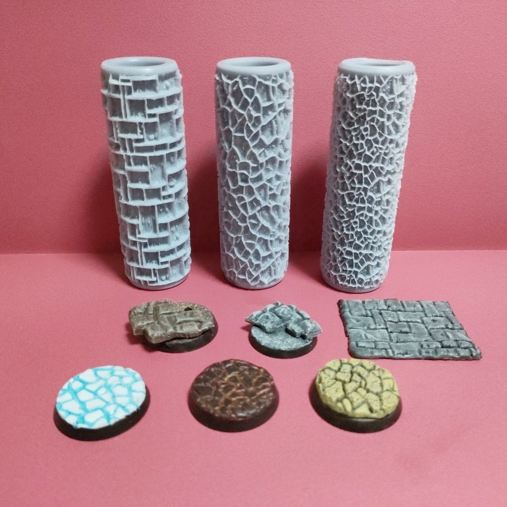 【3D出力品】ミニチュアベース用テクスチャローラー 3本セット(A)岩系