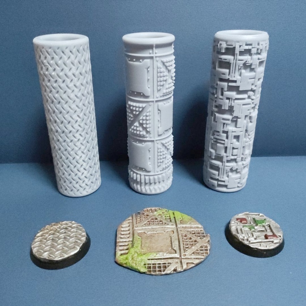 【3D出力品】ミニチュアベース用テクスチャローラー 3本セット（B）鉄系