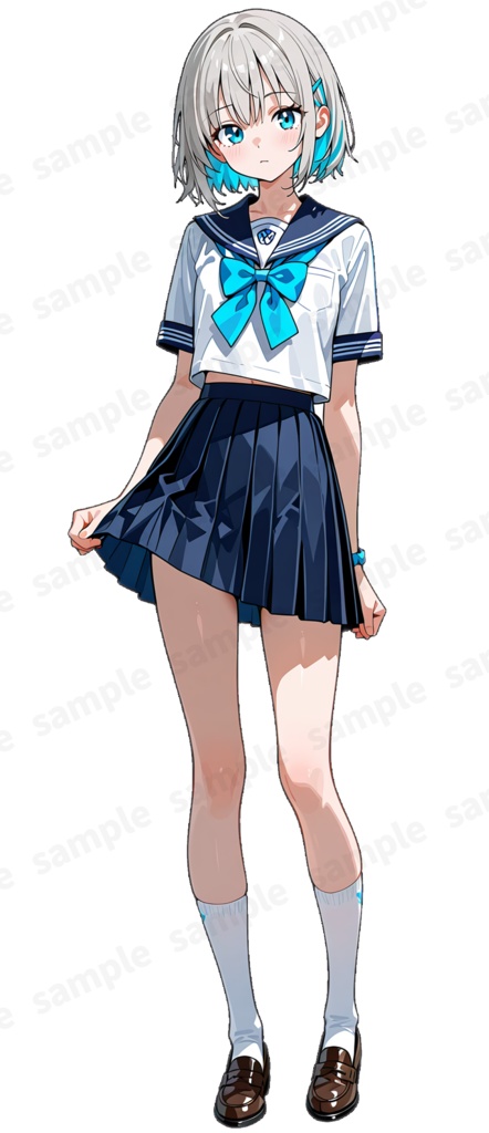 【AIイラスト】立ち絵素材01 白髪・学生服・女子