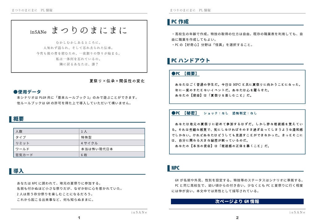 【inSANe 夏祭りタイマンシナリオ】まつりのまにまに
