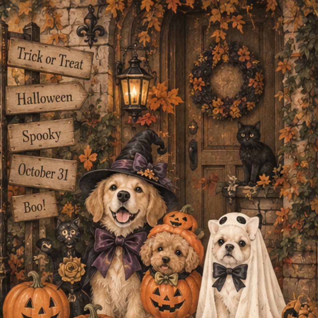 ハロウィン犬２　デジタルペーパー5枚セット｜背景素材・デジタル手帳・壁紙・ラッピング