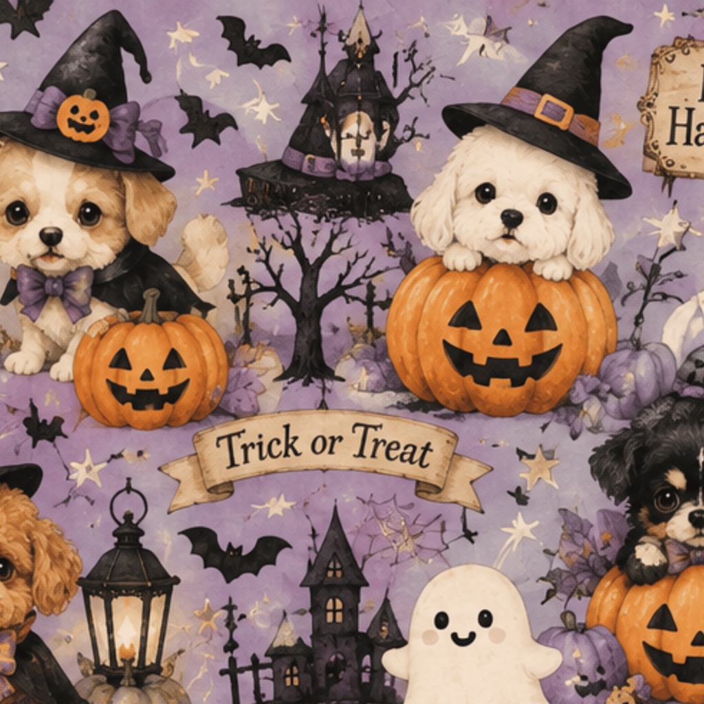 ハロウィン犬3　デジタルペーパー5枚セット｜背景素材・デジタル手帳・壁紙・ラッピング
