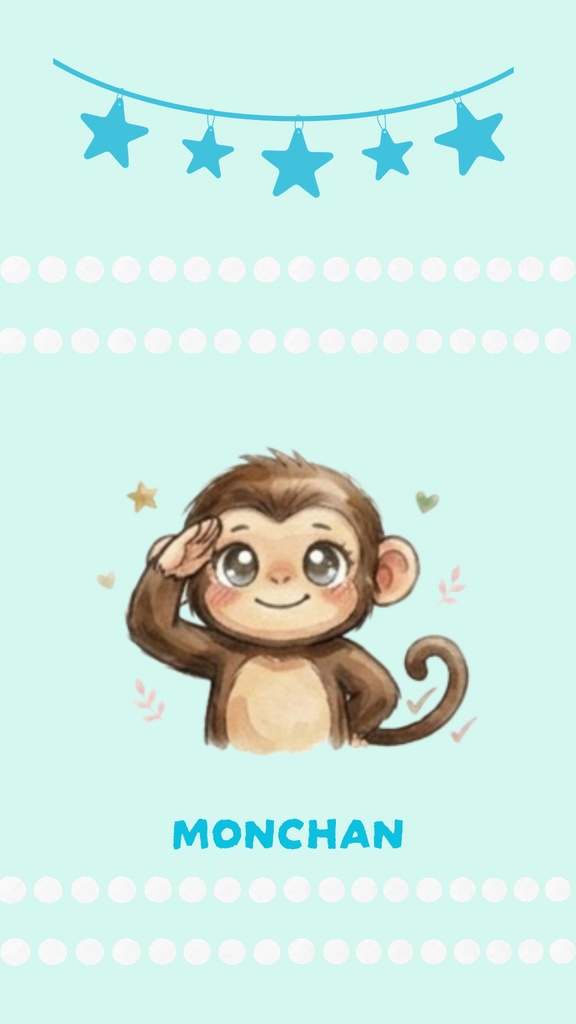 【スマホ壁紙】子ザルのモンちゃん ブルー系