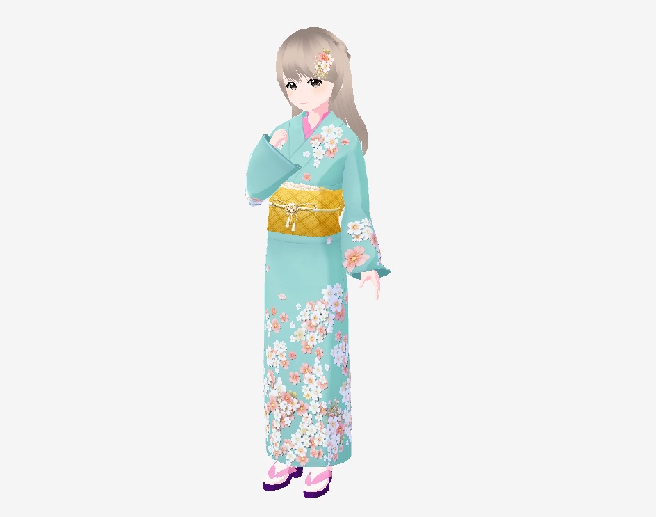 着物（桜ミント）｜琴音・春のやさしい和装｜VRoid用