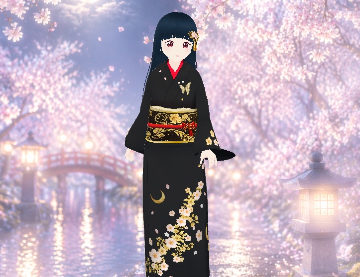 着物(桜ミッドナイト)|レイナ|Midnight Sakura Kimono for VRoid