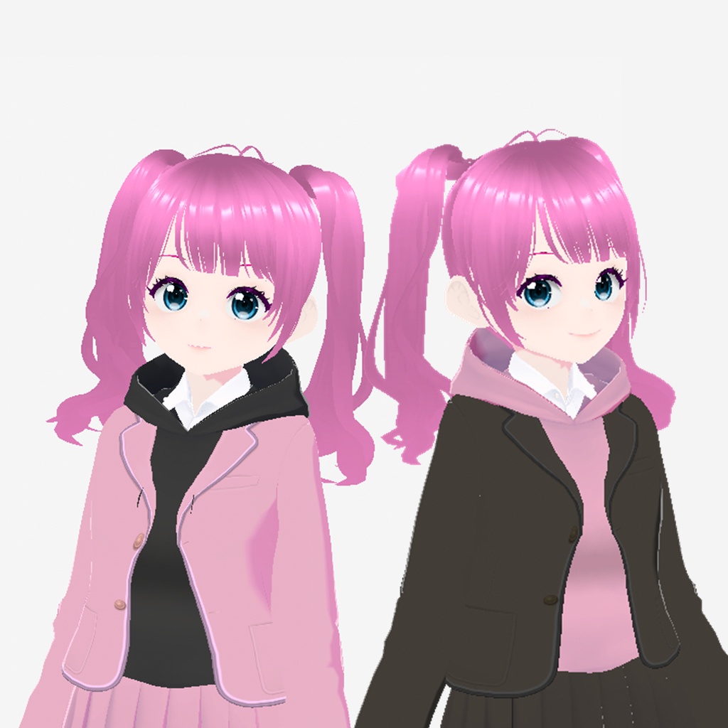 制服パーカー(双子コーデ、ピンクと黒)