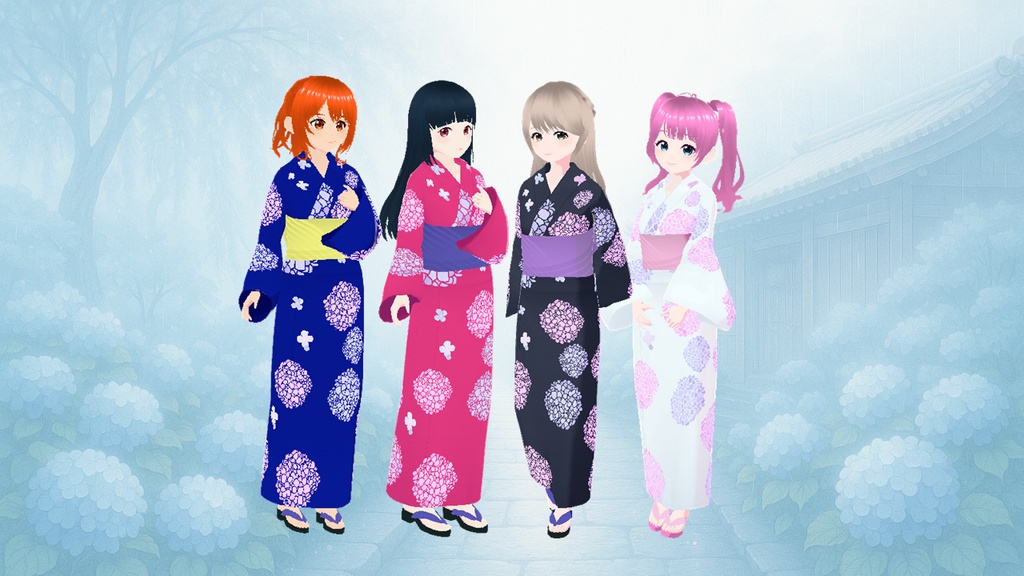 浴衣、あじさい(白)| Hydrangea Yukata (White)