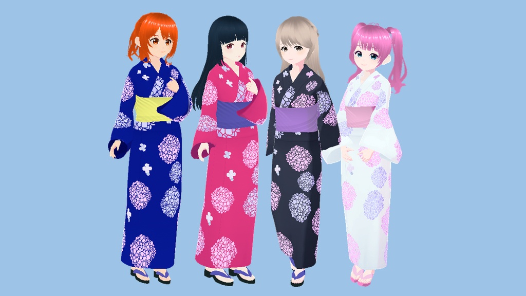浴衣、あじさい(青)| Hydrangea Yukata (Blue)