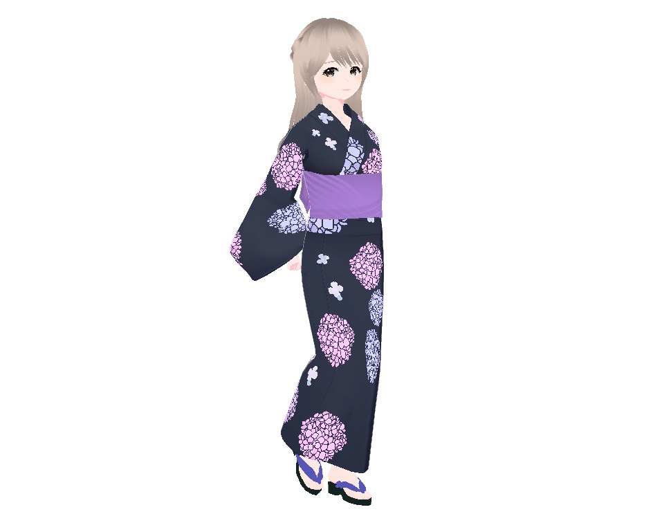 浴衣(あじさい、黒)|Hydrangea Yukata (Black)