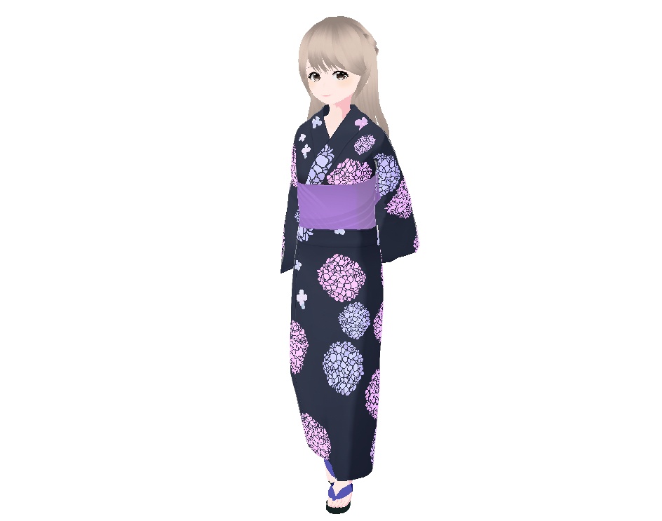 浴衣(あじさい、黒)|Hydrangea Yukata (Black)