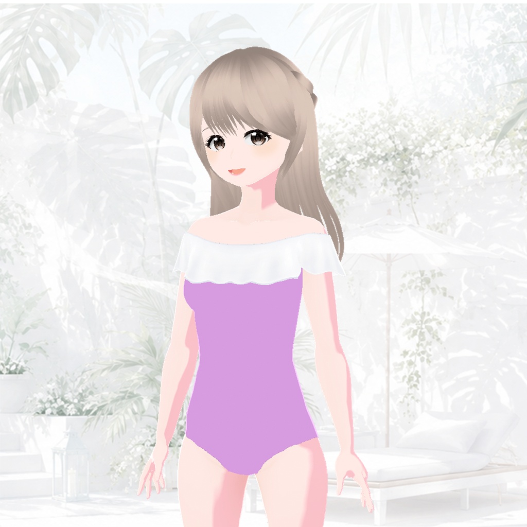 水着(オフショルダー、ラベンダー&ネイビー)|Swimsuit (Off-Shoulder, Lavender & Navy)