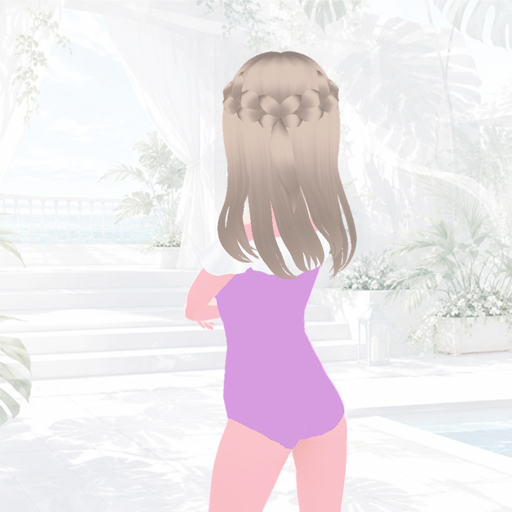 水着(オフショルダー、ラベンダー&ネイビー)|Swimsuit (Off-Shoulder, Lavender & Navy)
