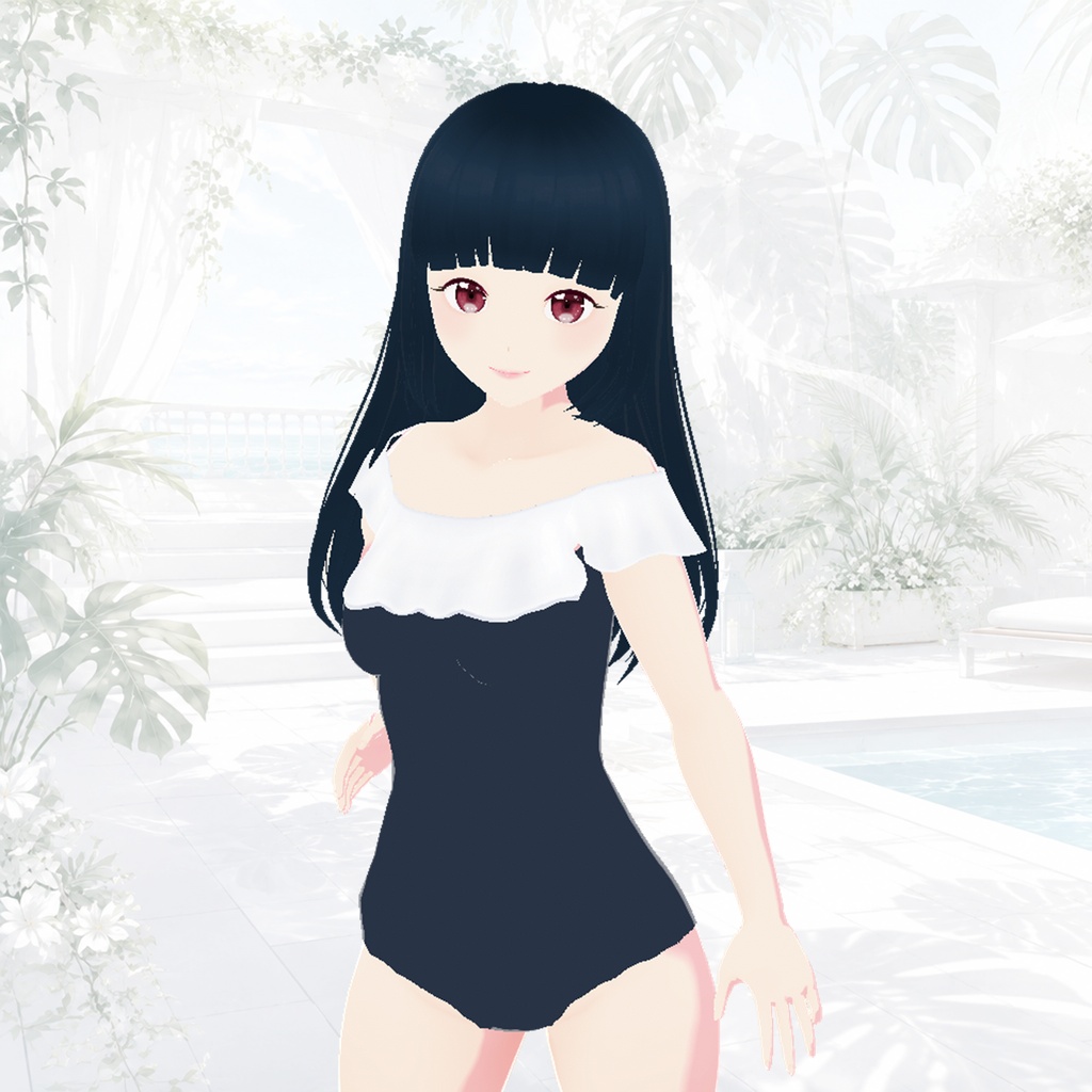 水着(オフショルダー、ラベンダー&ネイビー)|Swimsuit (Off-Shoulder, Lavender & Navy)