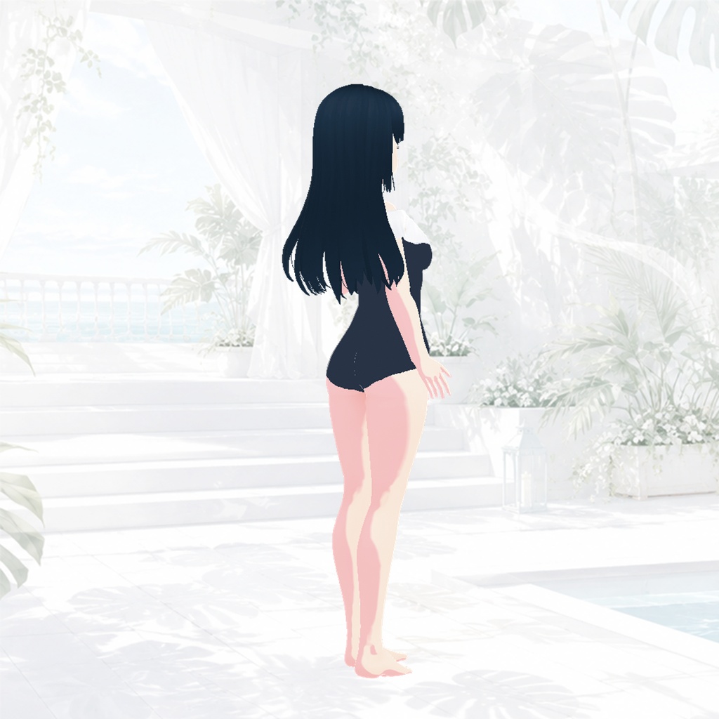 水着(オフショルダー、ラベンダー&ネイビー)|Swimsuit (Off-Shoulder, Lavender & Navy)