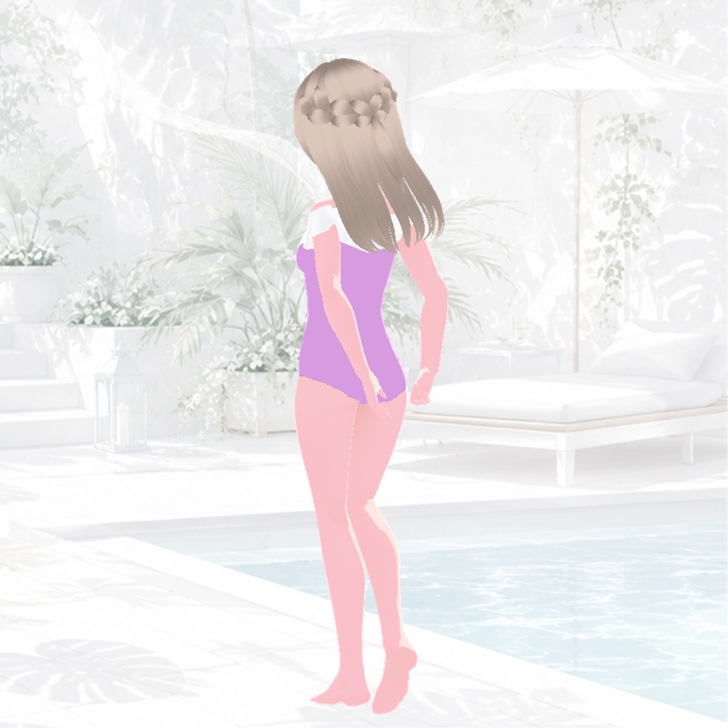 水着(オフショルダー、ラベンダー&ネイビー)|Swimsuit (Off-Shoulder, Lavender & Navy)
