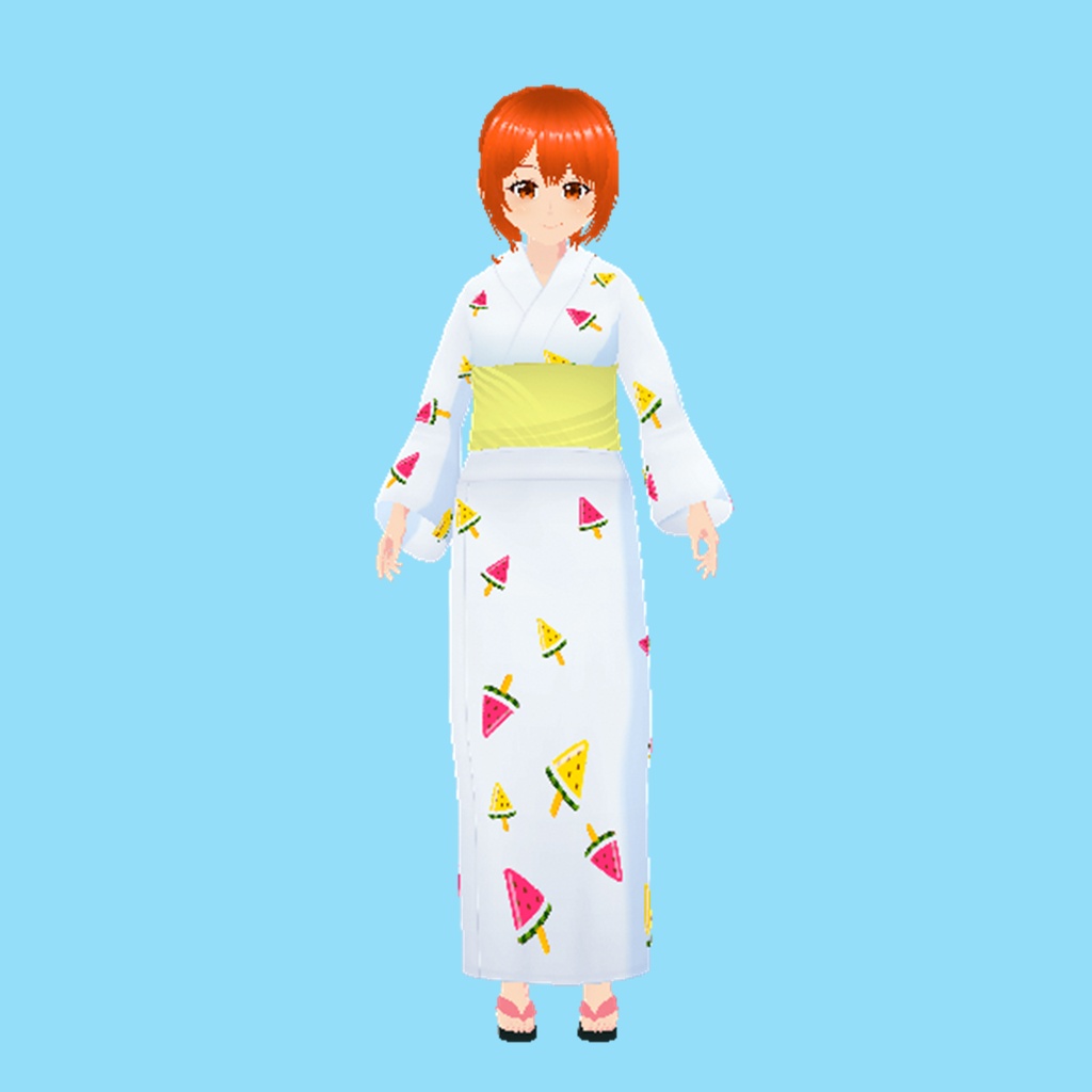 浴衣(スイカアイス、白)|Watermelon Ice Pops Yukata (White)