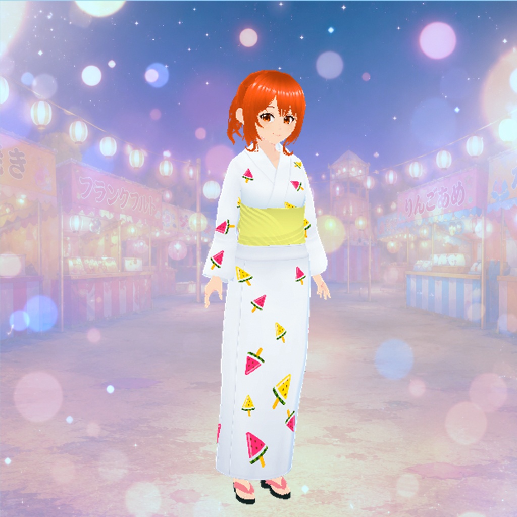 浴衣(スイカアイス、白)|Watermelon Ice Pops Yukata (White)